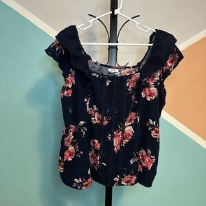 Maurices Womens Shirt Size XXL‎ Blue Floral Ruffle Sleeve Flowy Casual Top
